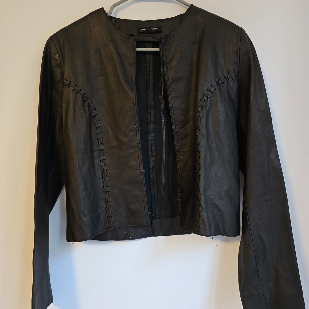 Gian Mori Classic Dark Olive Green Lace Up Leather Jacket